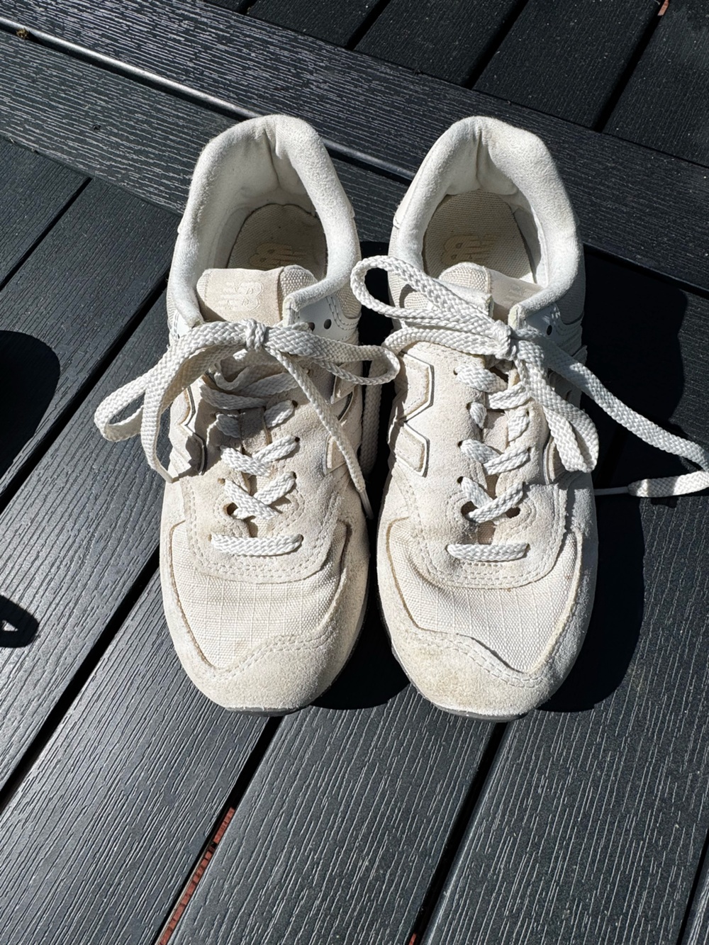 New Balance 574 Sneakers Cream Beige Suede Mesh Women’s Casual Shoes